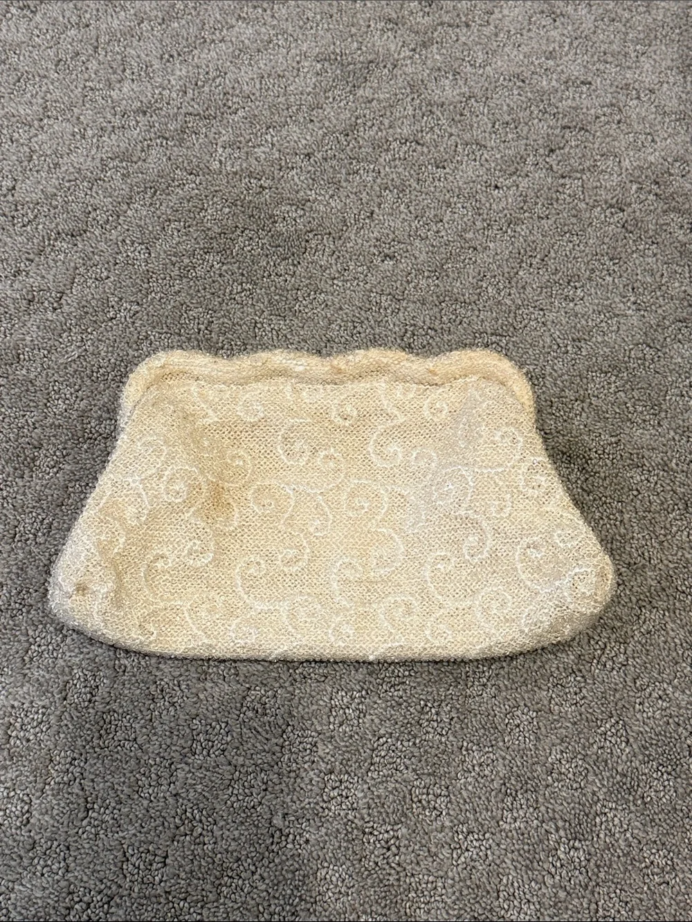 Elegant Beaded Clutch Handbag in Ivory
